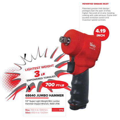 Master Palm 1/2 "Ultra Compact Small Air Impact Wrench - 700 Ft/lb - 949 Nm