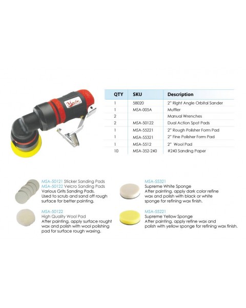 Master Palm 2 inch Right Angle Orbital Sander Set, MSA-K083