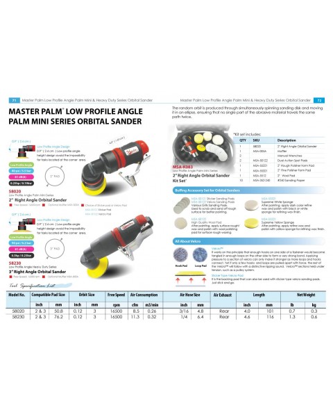 Master Palm Low Profile Small Right Angle 2" Mini Orbital Palm Sander, 16500 rpm