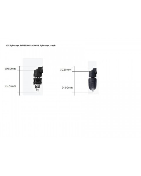 Master Palm MPT-28490K Industrial 1/2"  Right Angle Pneumatic Air Drill, Jacobs Quick Change Chuck With Side Handle, Low Profile 90 Degree Angle, 500 Rpm