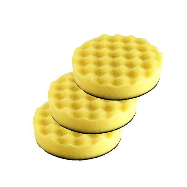 Master Palm Hook and Loop Yellow Waffle Foam Pad Buffer Sponge - Set of 3 Pieces - Pneumatic Air Polisher Accessory, 2 inch