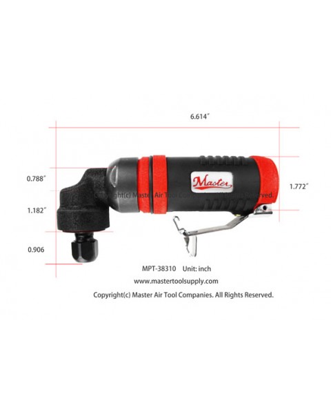 Master Palm Industrial right angle pneumatic air die grinder, 12000 rpm, 0.9 hp, 1/4" and 1/8" die grinder