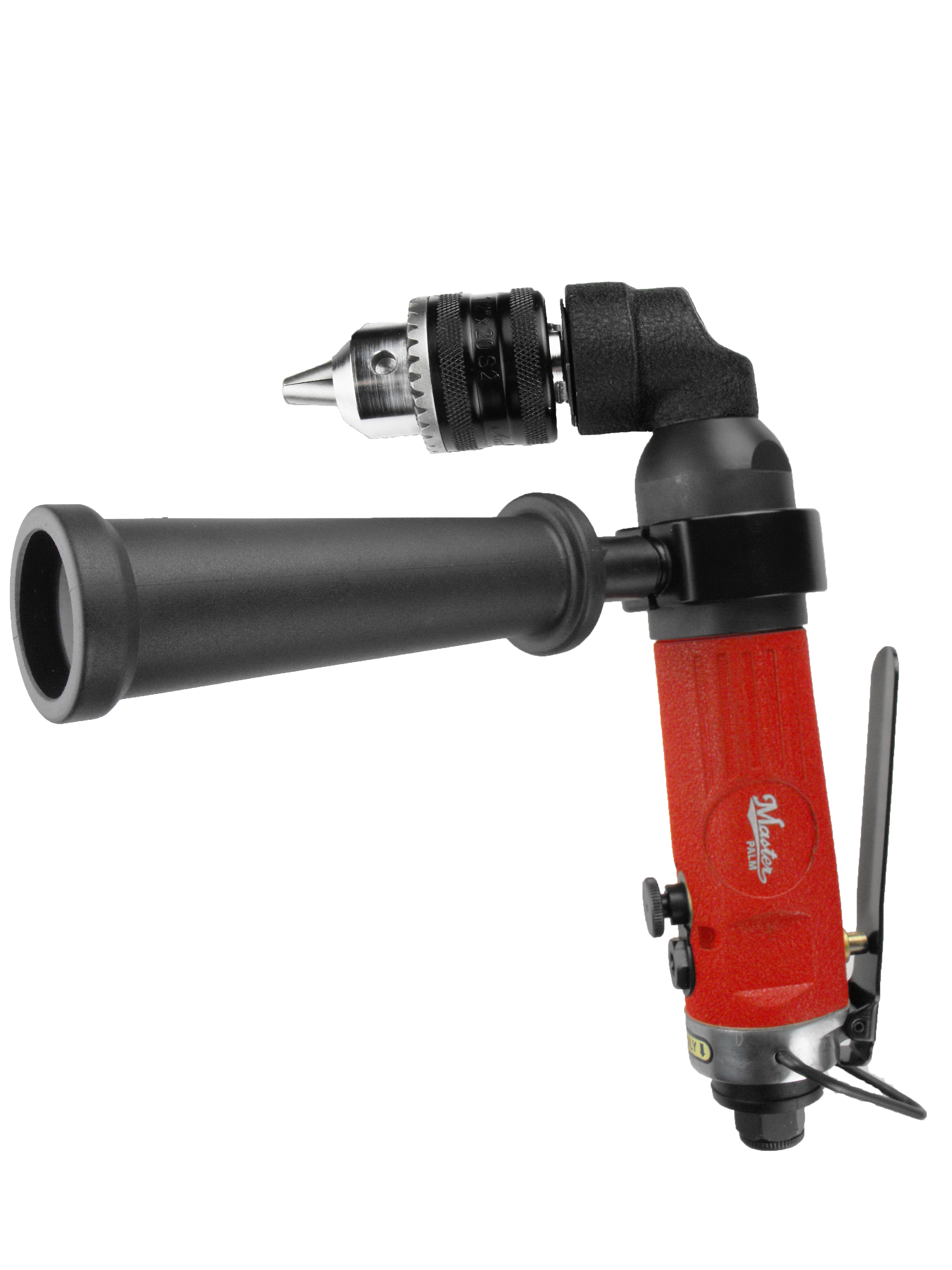 Industrial 1/2'  Right Angle Air Drill, Keyed Jacobs Chuck With Side Handle, Low Profile 90 Degree Angle, 500 Rpm